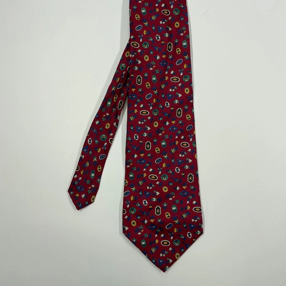 F.C. Red Geometric Floral Medallion Silk Tie Mens X-Long